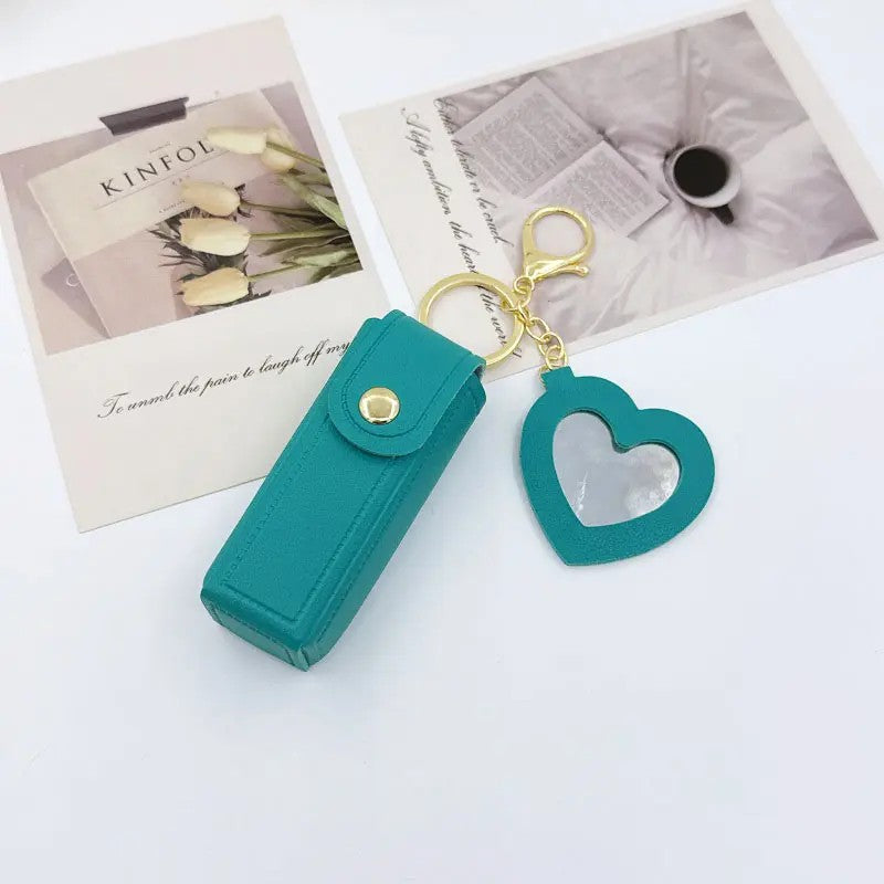 Romantic Heart Mirror Lip Balm Keychain