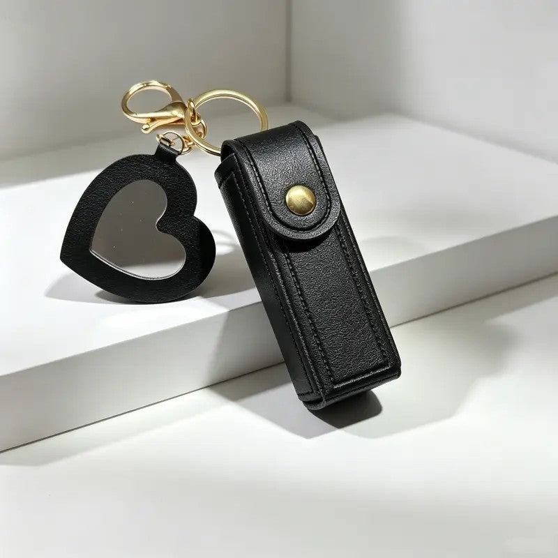 Romantic Heart Mirror Lip Balm Keychain