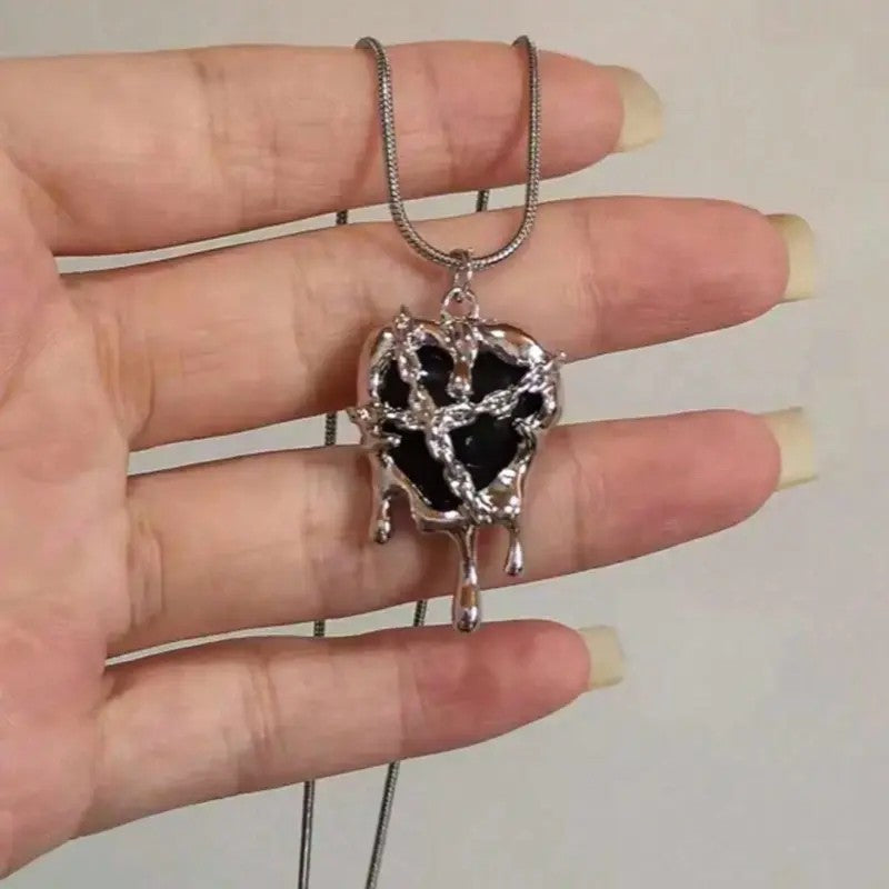 Gothic Melted Cross & Sun Necklace Set