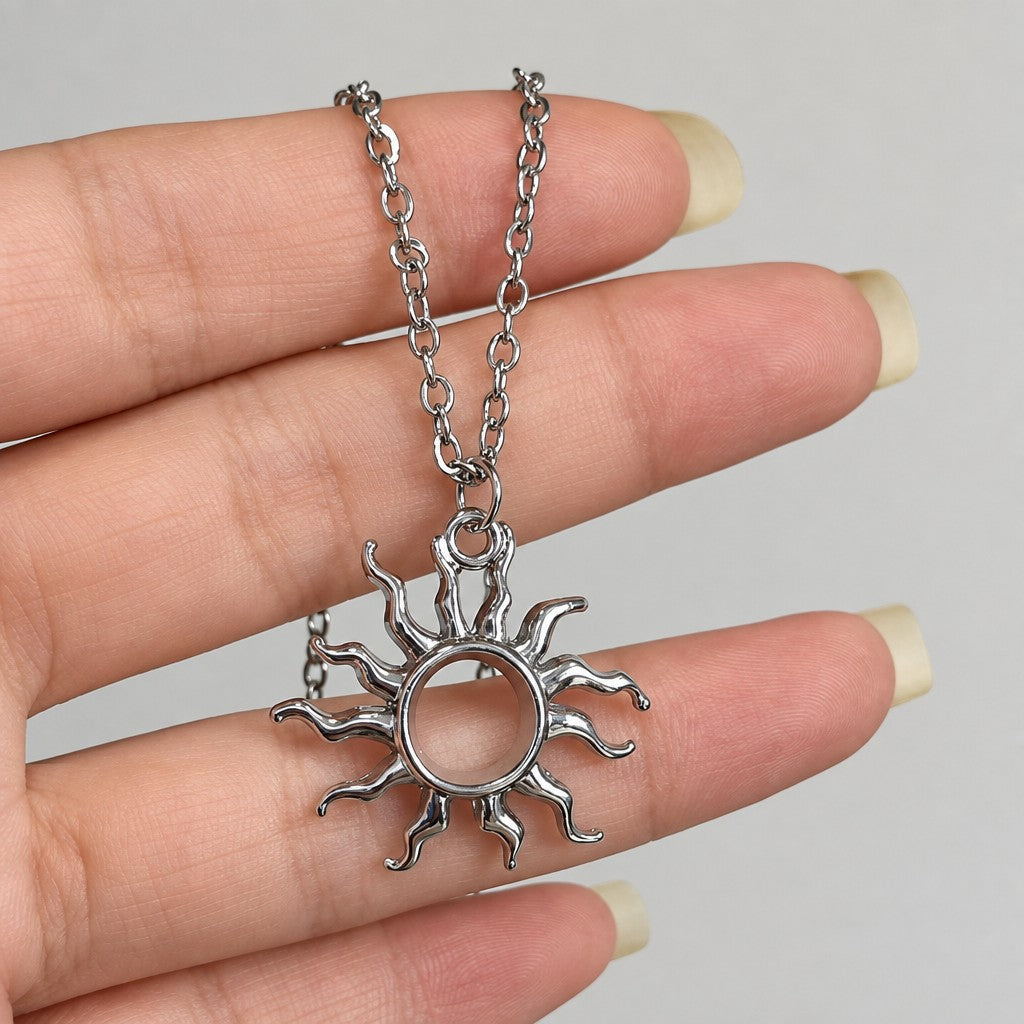 Gothic Melted Cross & Sun Necklace Set