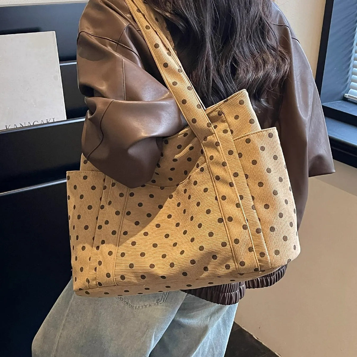 Classy Polka Dot Multi-Pocket Tote