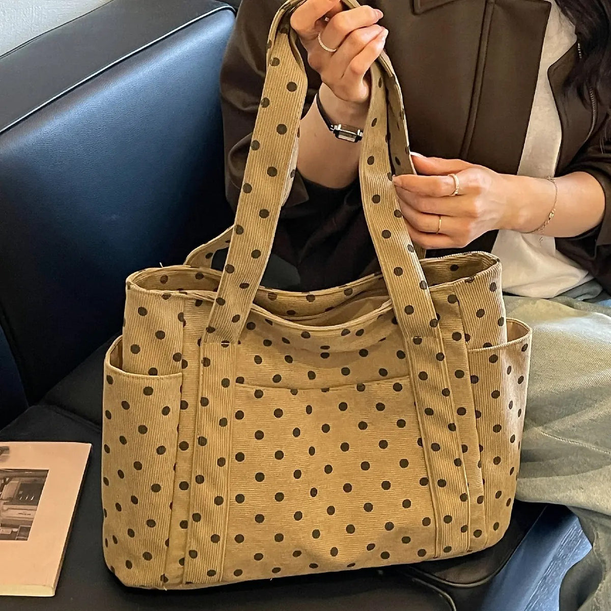 Classy Polka Dot Multi-Pocket Tote