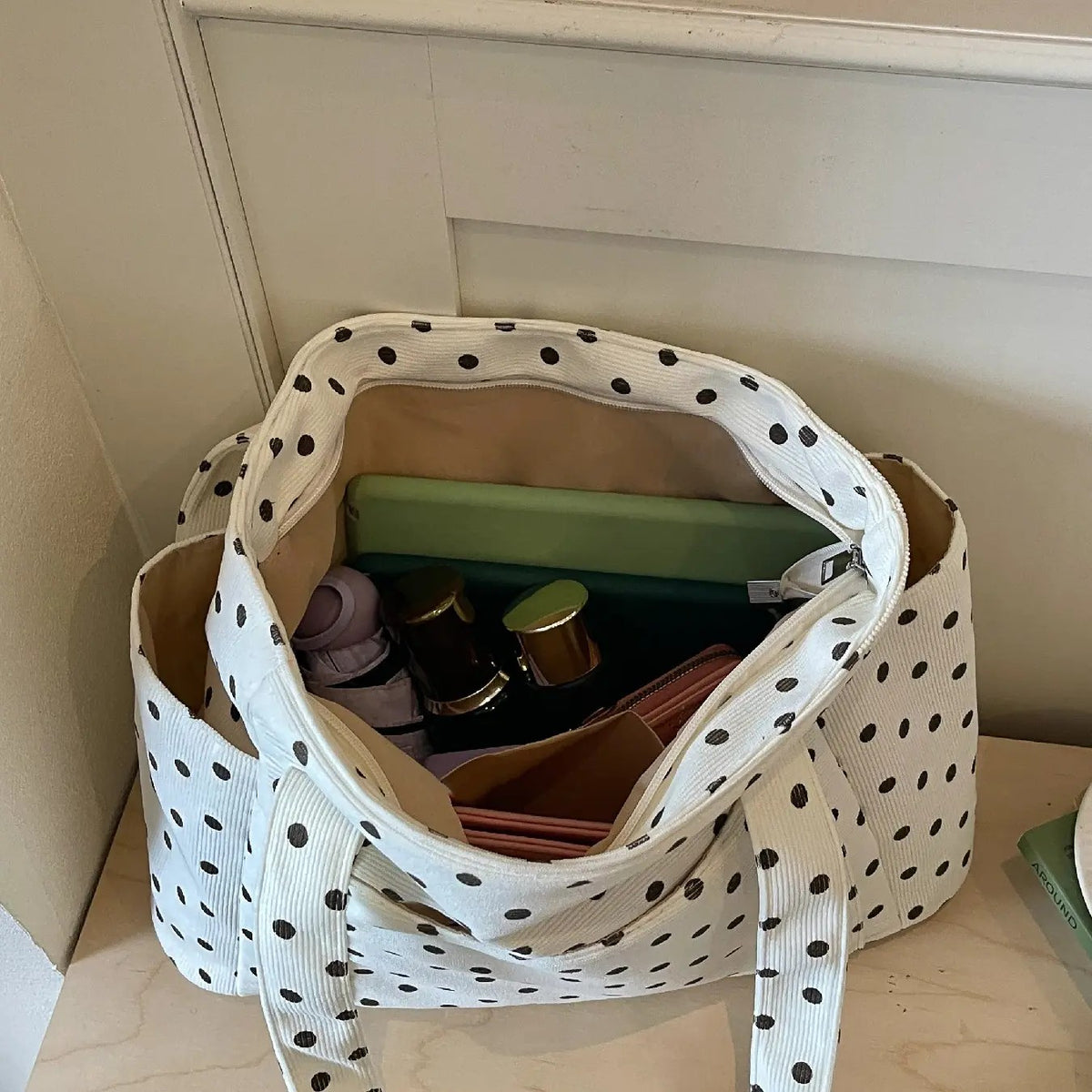 Classy Polka Dot Multi-Pocket Tote