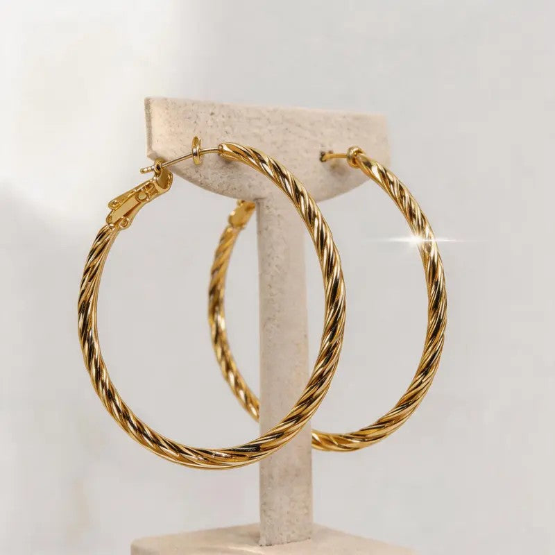 14k Elegant Twisted Rope Hoop Earrings