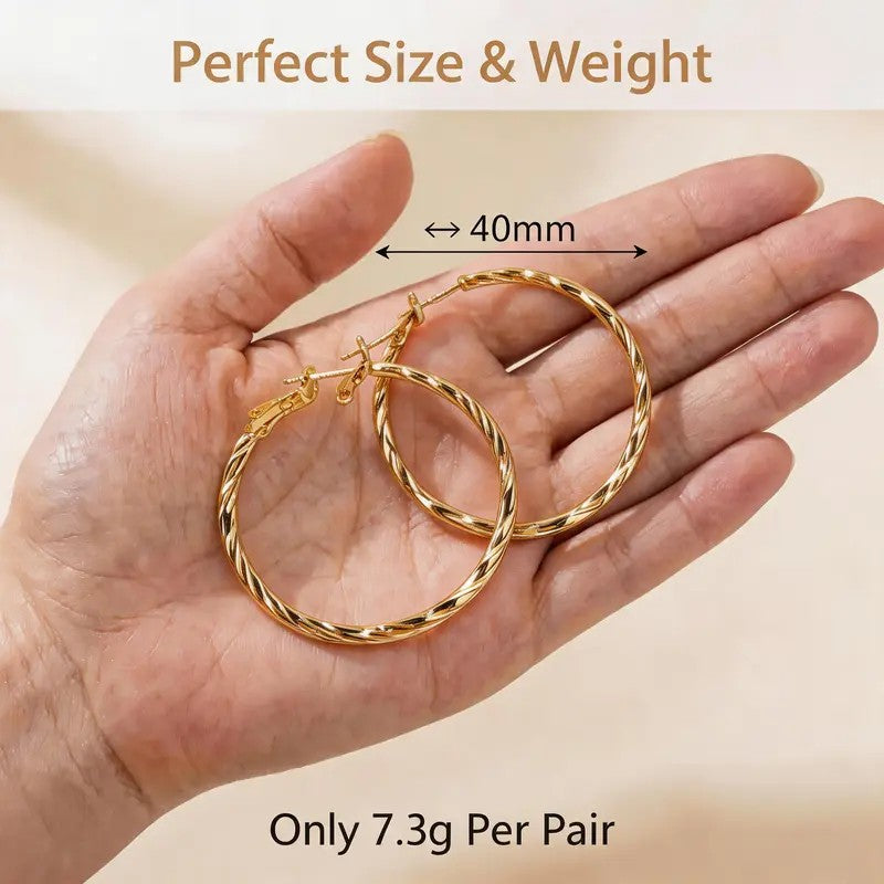 14k Elegant Twisted Rope Hoop Earrings