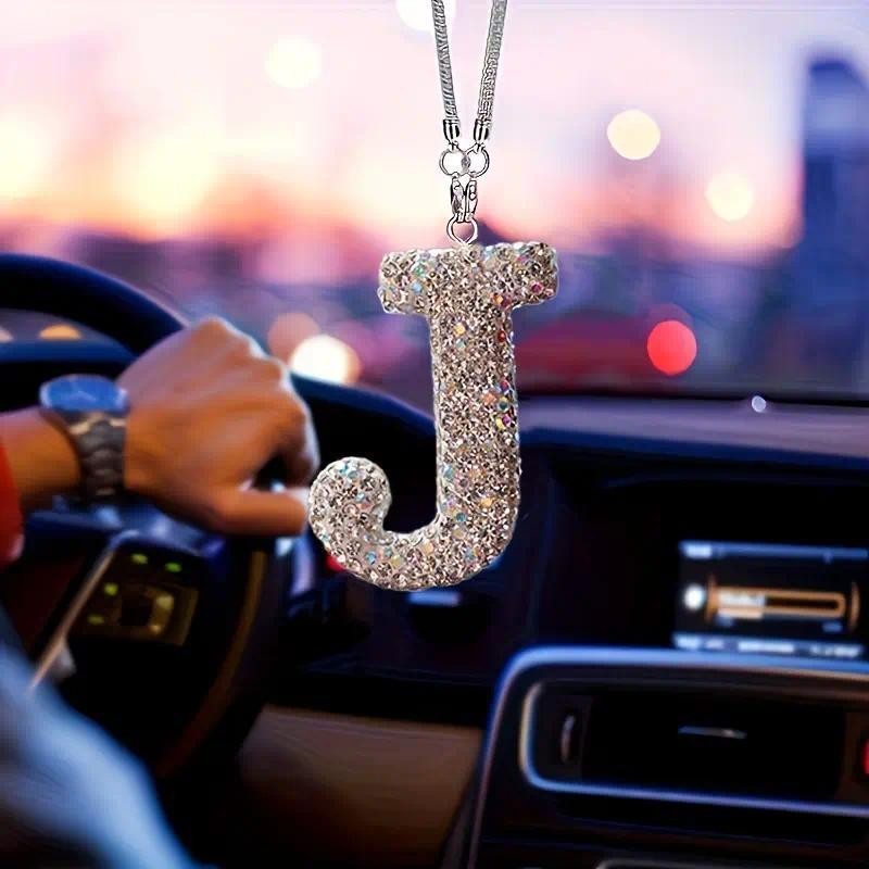 Classy Rhinestone Initial Letter Car Pendant