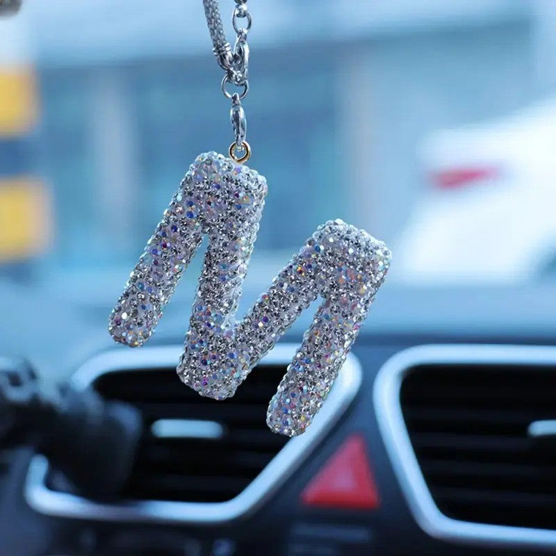 Classy Rhinestone Initial Letter Car Pendant