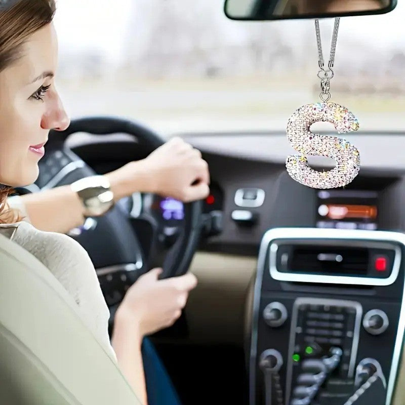 Classy Rhinestone Initial Letter Car Pendant