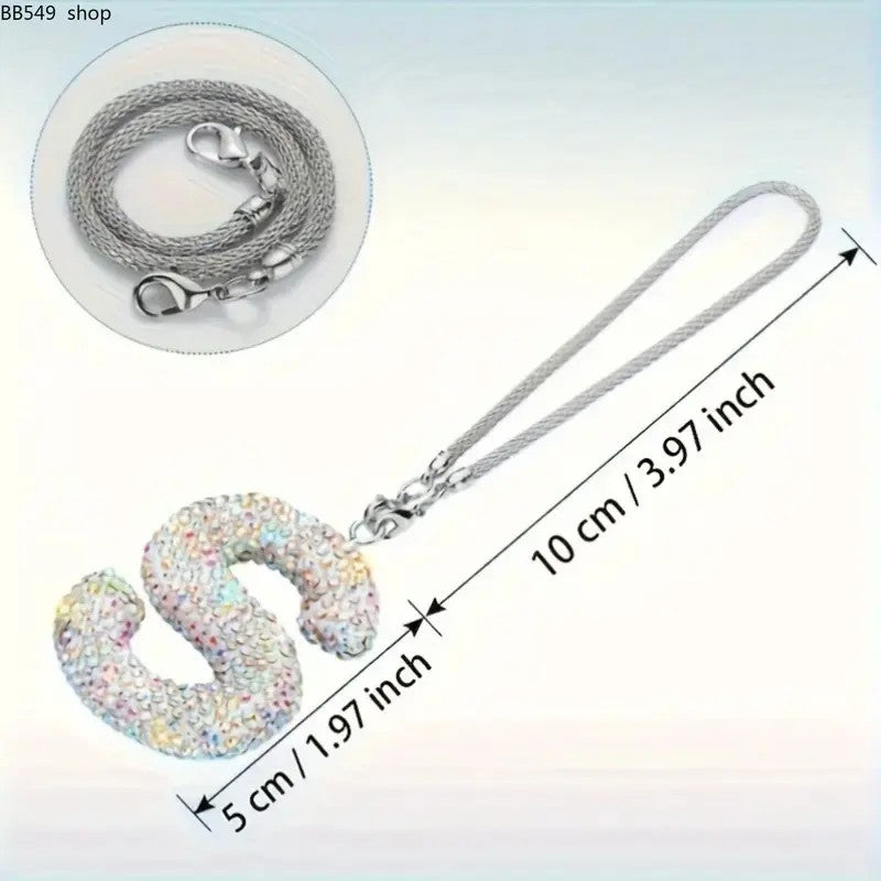 Classy Rhinestone Initial Letter Car Pendant