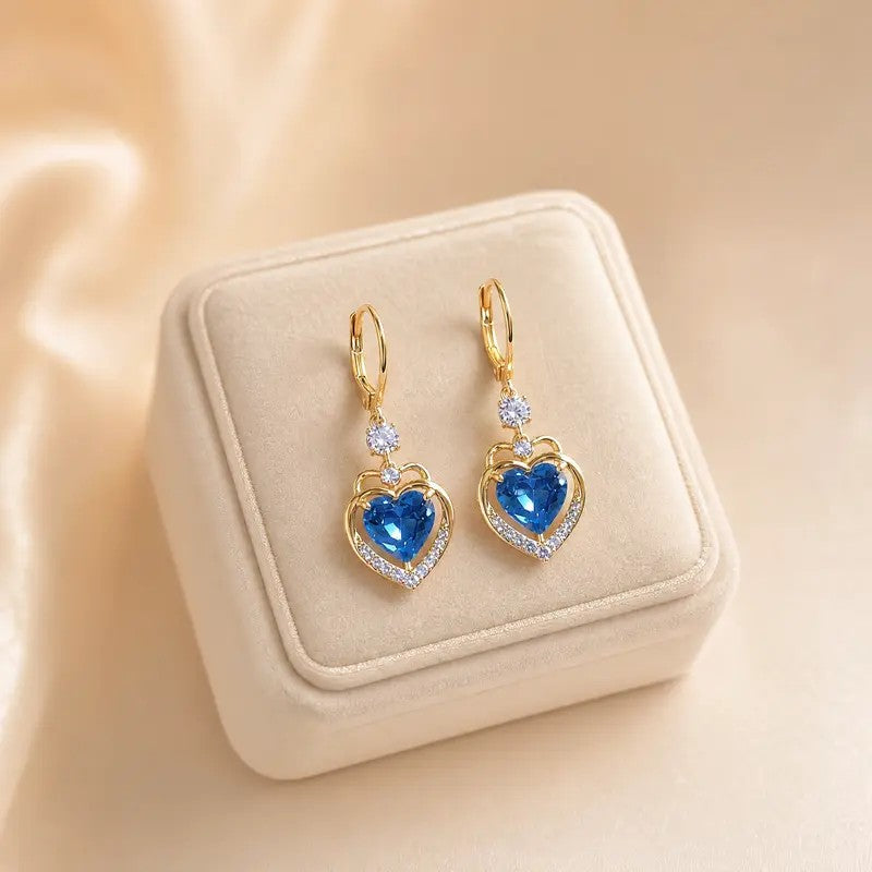Elegant Blue Heart Drop Earrings