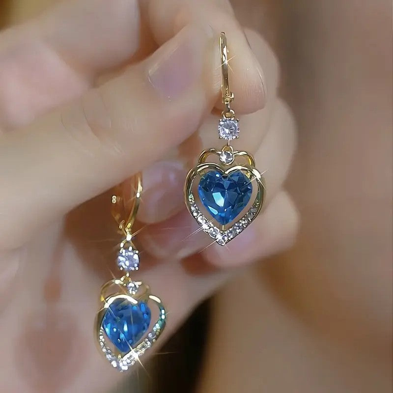 Elegant Blue Heart Drop Earrings