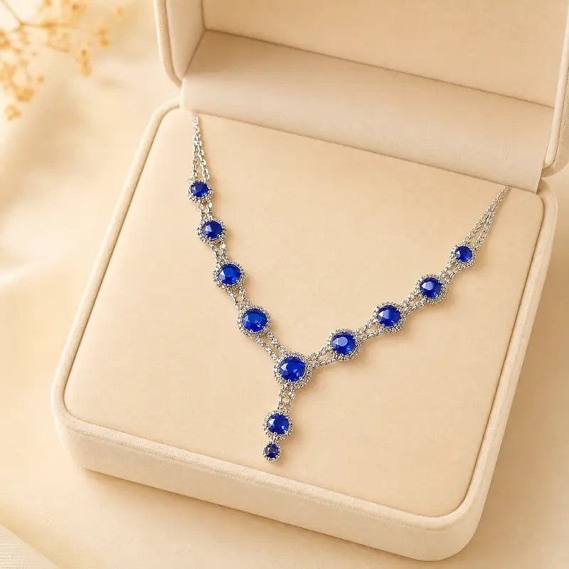 Elegant Blue Rhinestone Y-Necklace