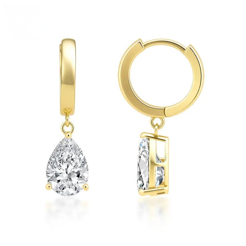 Elegant Pear Moissanite Necklace & Huggie Earring Set
