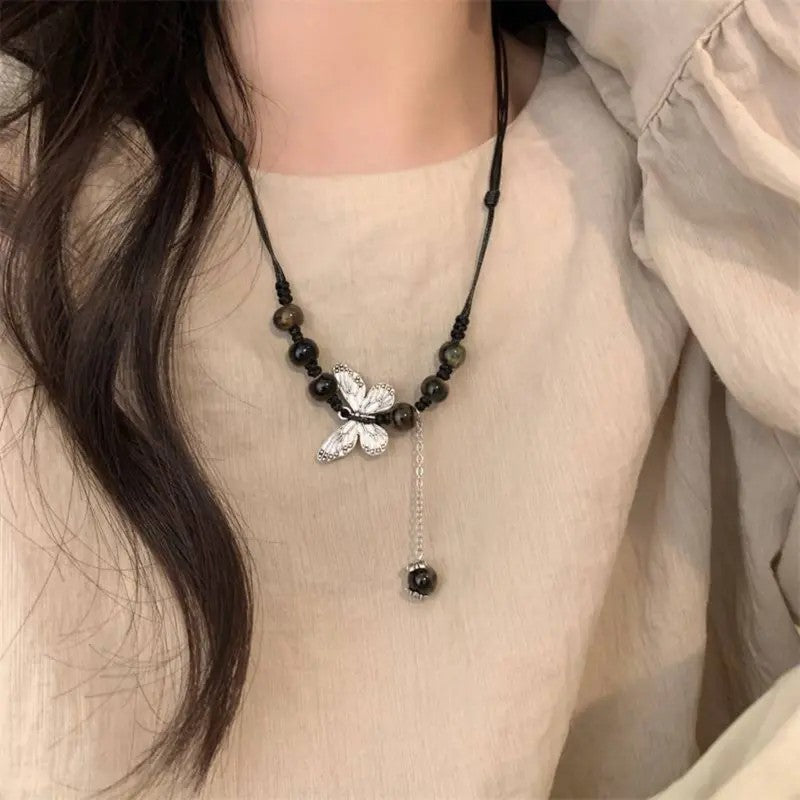Boho Butterfly Beaded Lariat Necklace