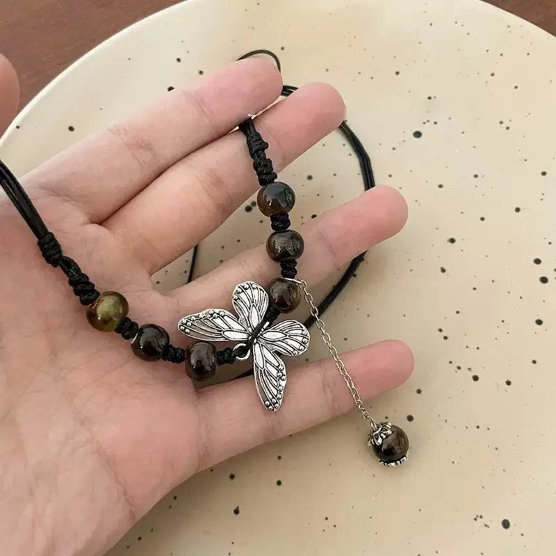 Boho Butterfly Beaded Lariat Necklace
