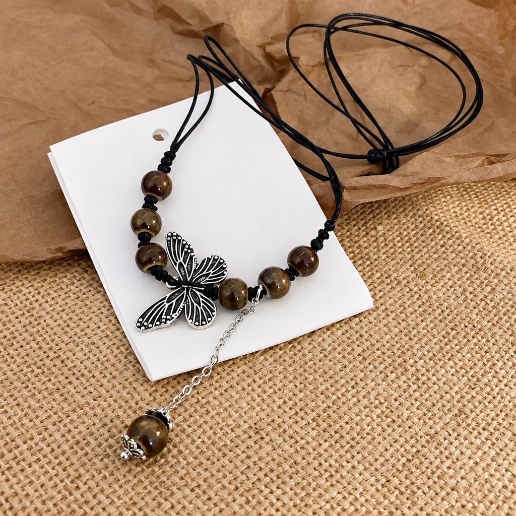 Boho Butterfly Beaded Lariat Necklace