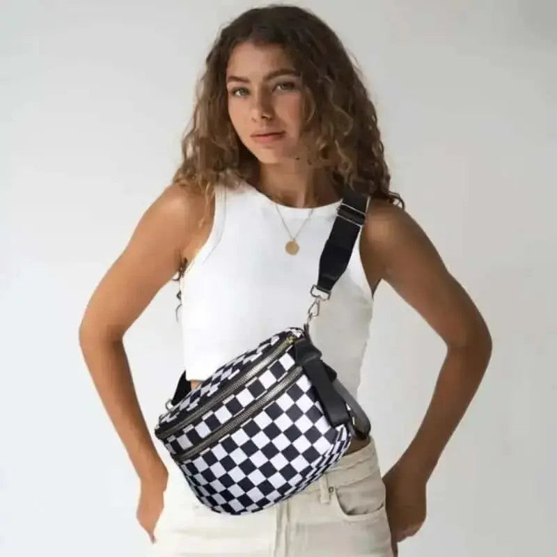 Trendy Checkerboard Nylon Crossbody Bag