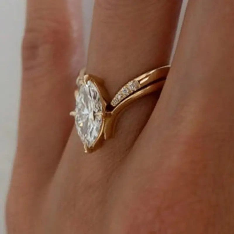 3pc Elegant Marquise Pave Ring Set