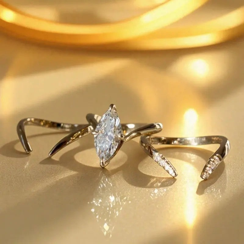 3pc Elegant Marquise Pave Ring Set