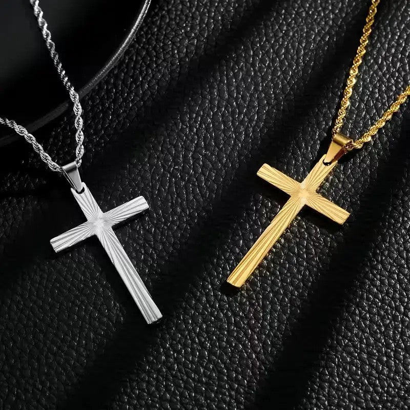 Classy Sunburst Cross Rope Necklace