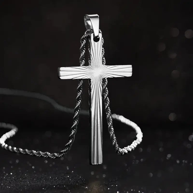 Classy Sunburst Cross Rope Necklace
