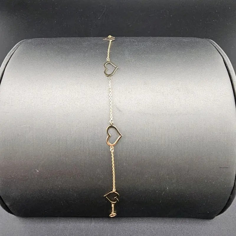 14k Dainty Cascading Open Heart Bracelet