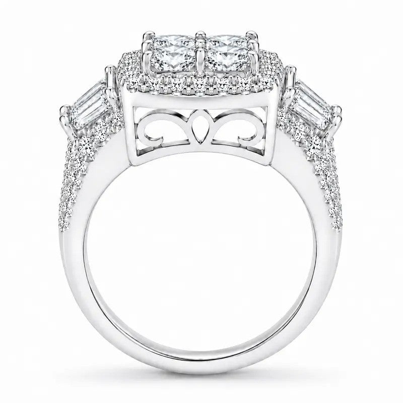 Classy Quad Princess Cut Halo Ring