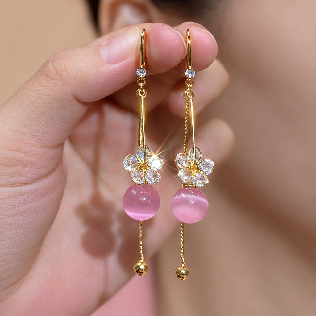 Romantic Pink Flower Drop Earrings