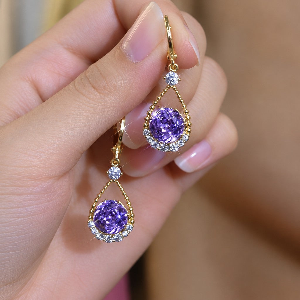 Classy Purple Teardrop Zircon Drop Earrings