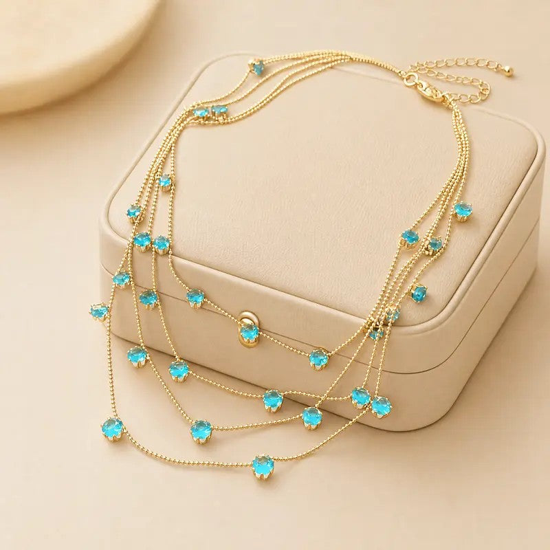Classy Blue Zircon Multi-Layer Necklace