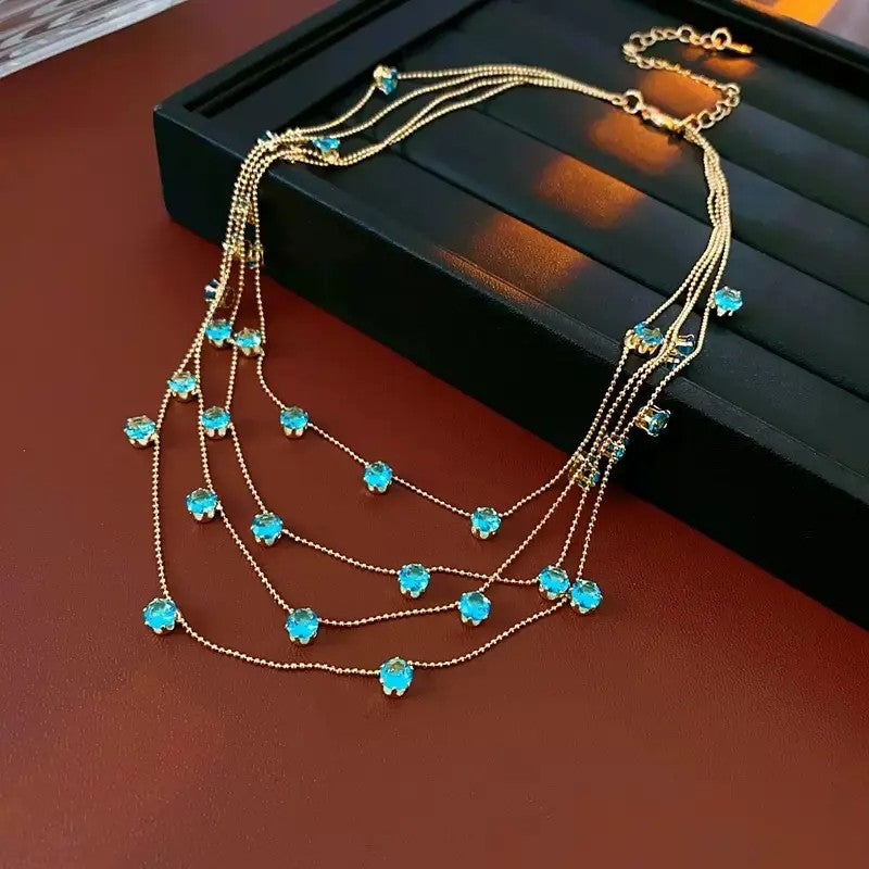 Classy Blue Zircon Multi-Layer Necklace