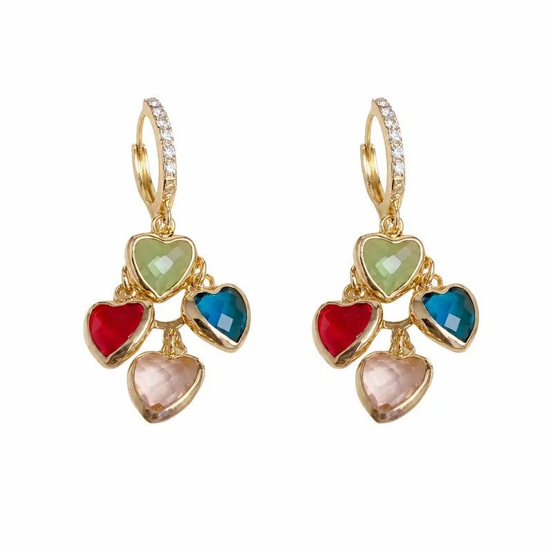 18k Elegant Multicolor Heart Drop Earrings