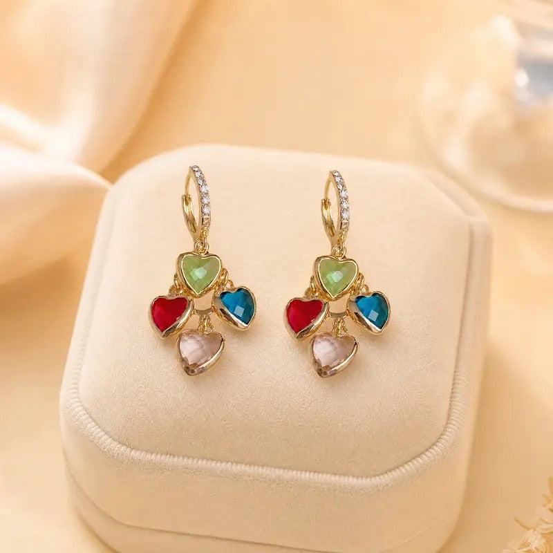 18k Elegant Multicolor Heart Drop Earrings