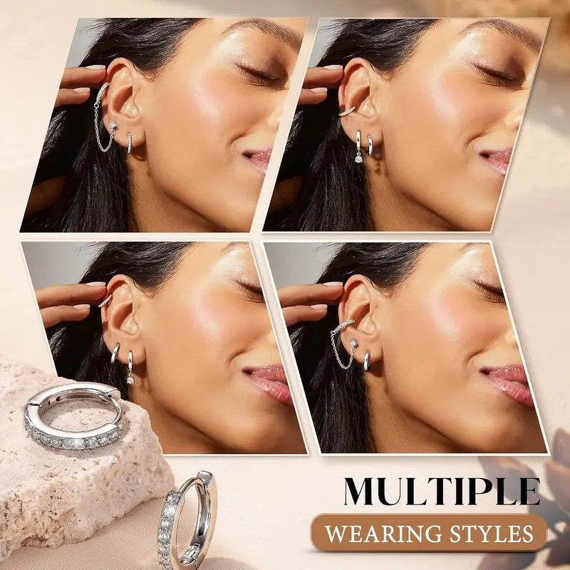 8pc Classy CZ Chain & Huggie Earring Set