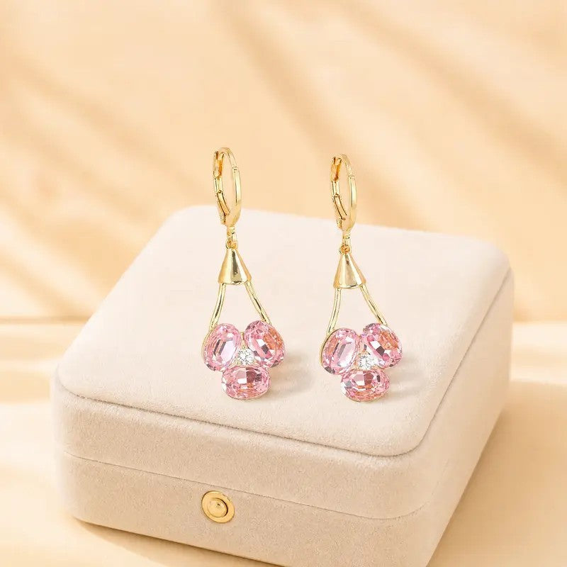 Romantic Pink Cherry Cluster Dangle Earrings