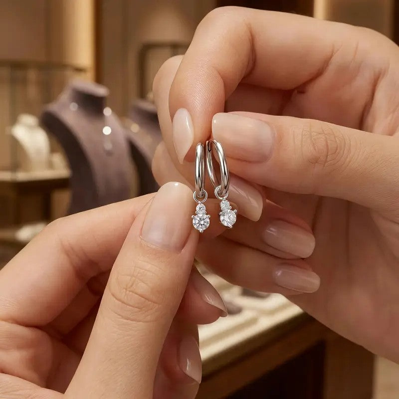 S925 Classy Moissanite Drop Hoop Earrings