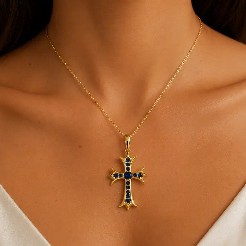 Elegant Blue Zircon Cross Pendant
