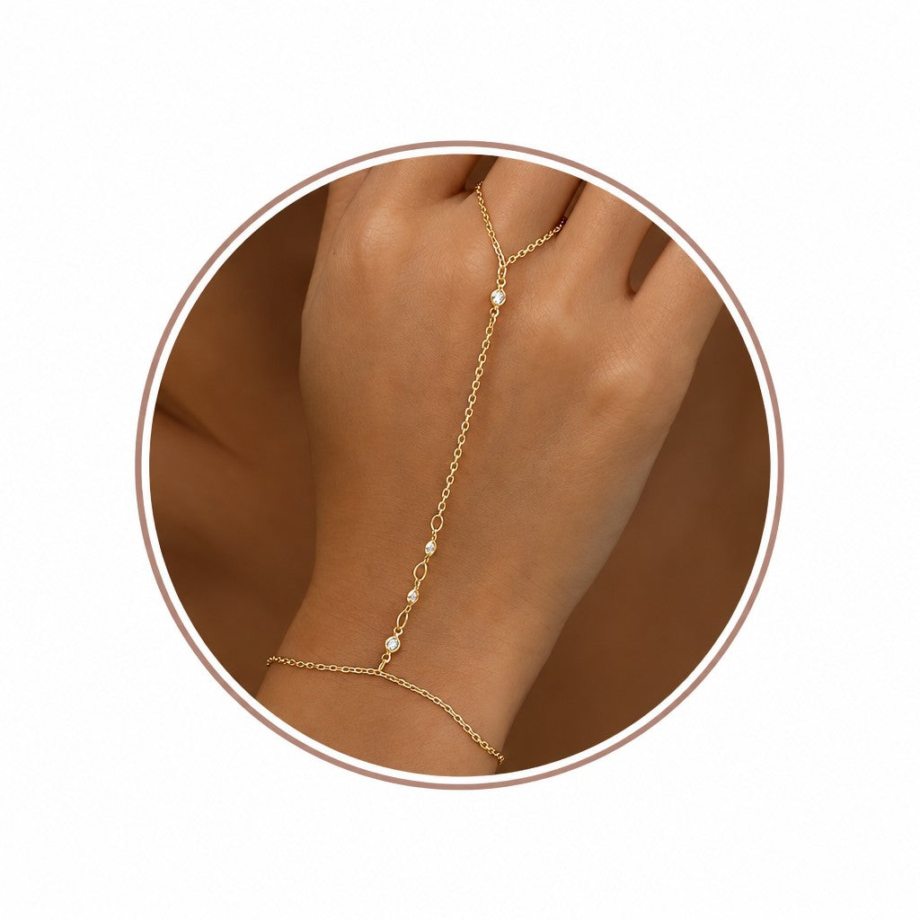 Dainty CZ Stone Hand Chain Bracelet