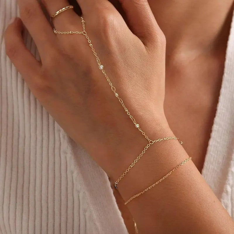 Dainty CZ Stone Hand Chain Bracelet