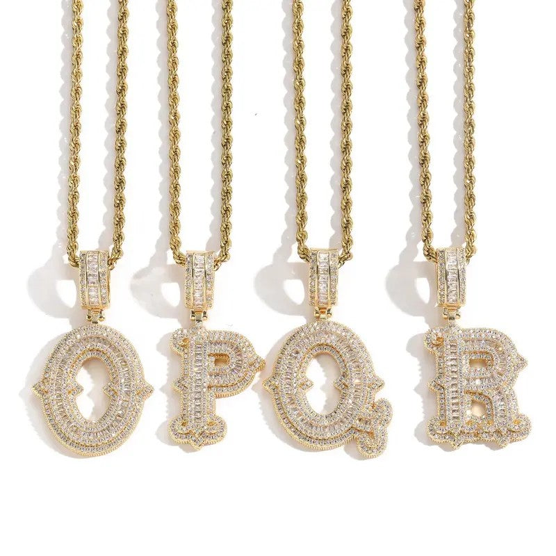 Classy Iced Out Baguette Initial Pendant Necklace