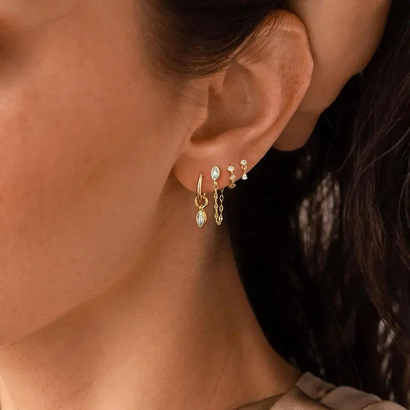 8pc Dainty Geometric Zircon Huggie Earring Set