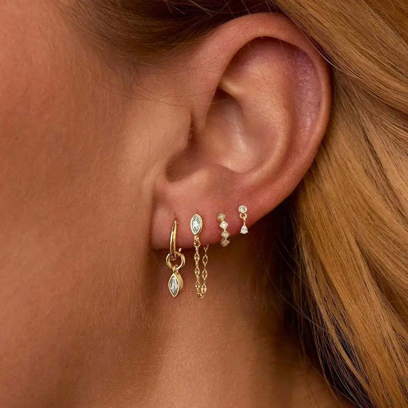 8pc Dainty Geometric Zircon Huggie Earring Set