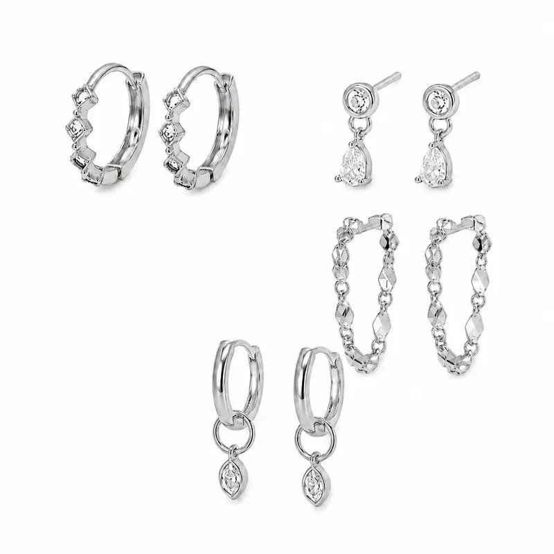 8pc Dainty Geometric Zircon Huggie Earring Set