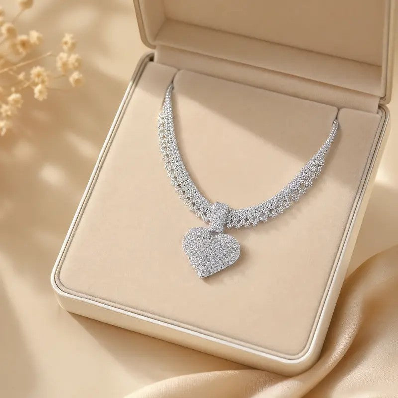 Classy Pave Zircon Heart Necklace