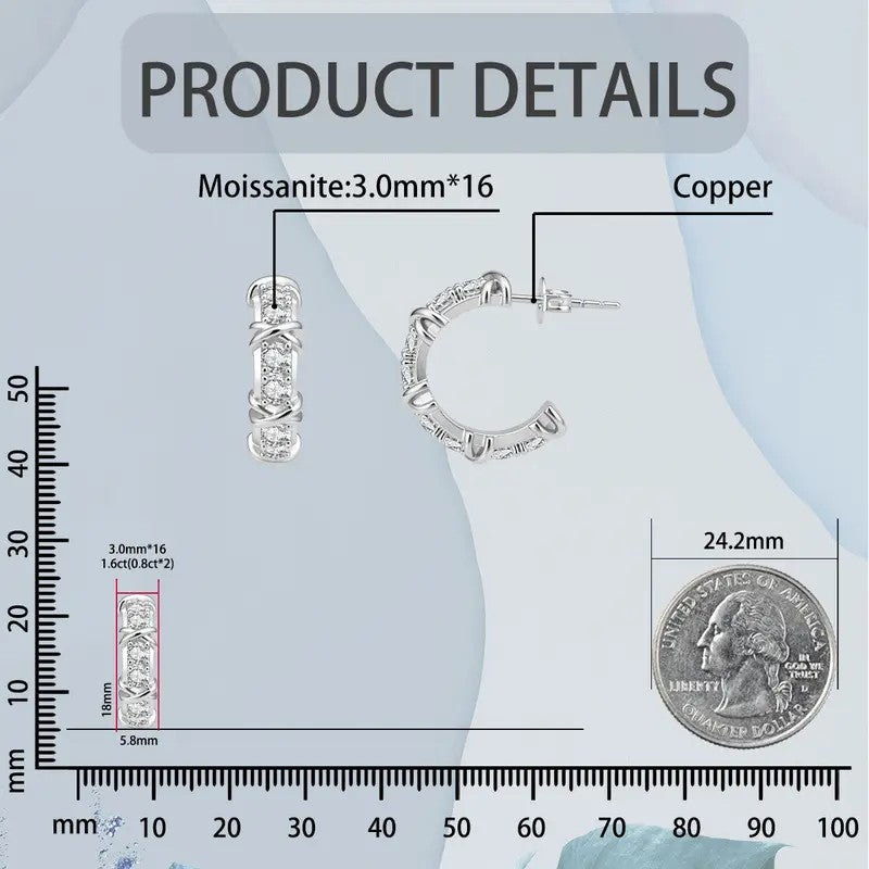 Elegant Criss Cross CZ Hoop Earrings