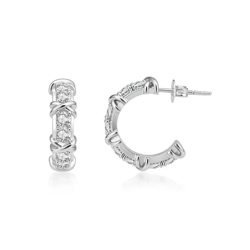 Elegant Criss Cross CZ Hoop Earrings