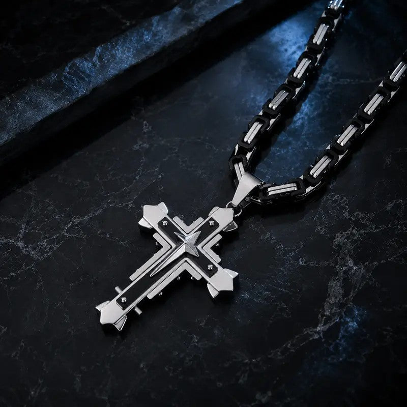Edgy Black Inlay Cross Necklace