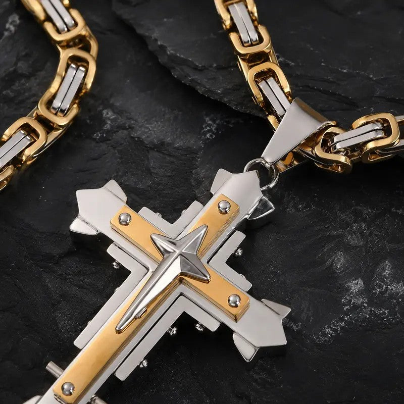 Edgy Black Inlay Cross Necklace