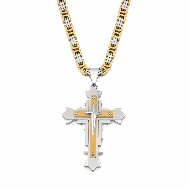 Edgy Black Inlay Cross Necklace