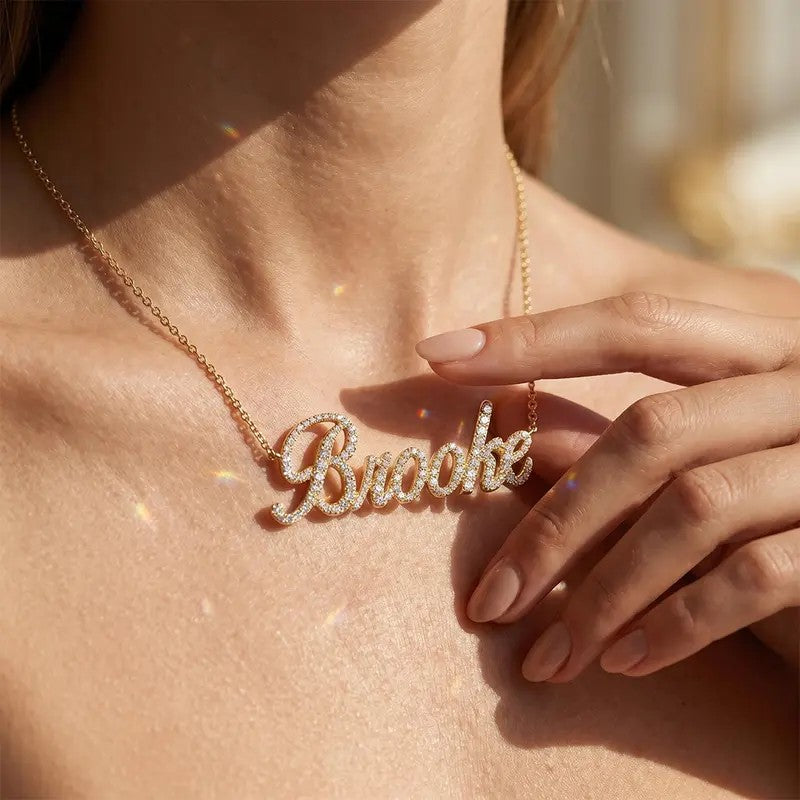 18k Dainty Iced Out Script Name Necklace